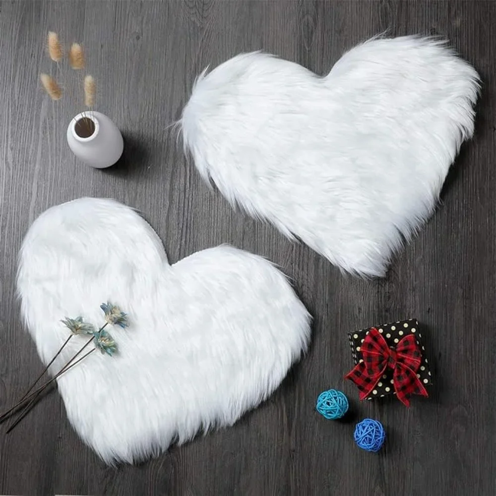 2pcs white fluffy heart shaped rug